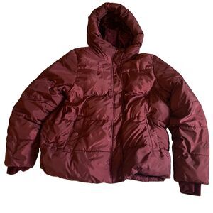 ZeroXposur Puffer Coat Women’s L Ruby Wine Purple Hooded Zip Snap Winter Snow